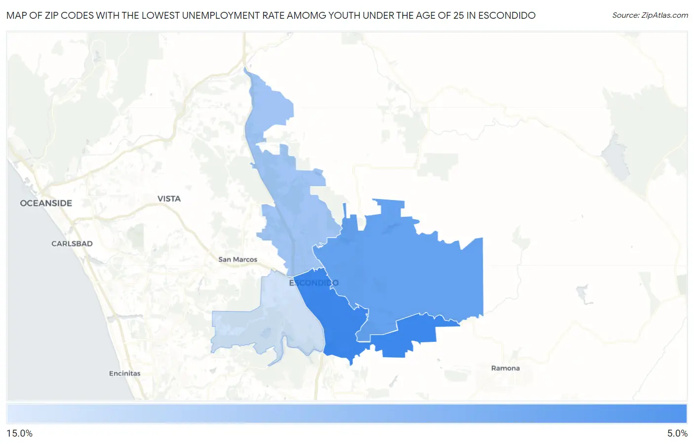 Zip Codes with the Lowest Unemployment Rate Amomg Youth Under the Age of 25 in Escondido Map