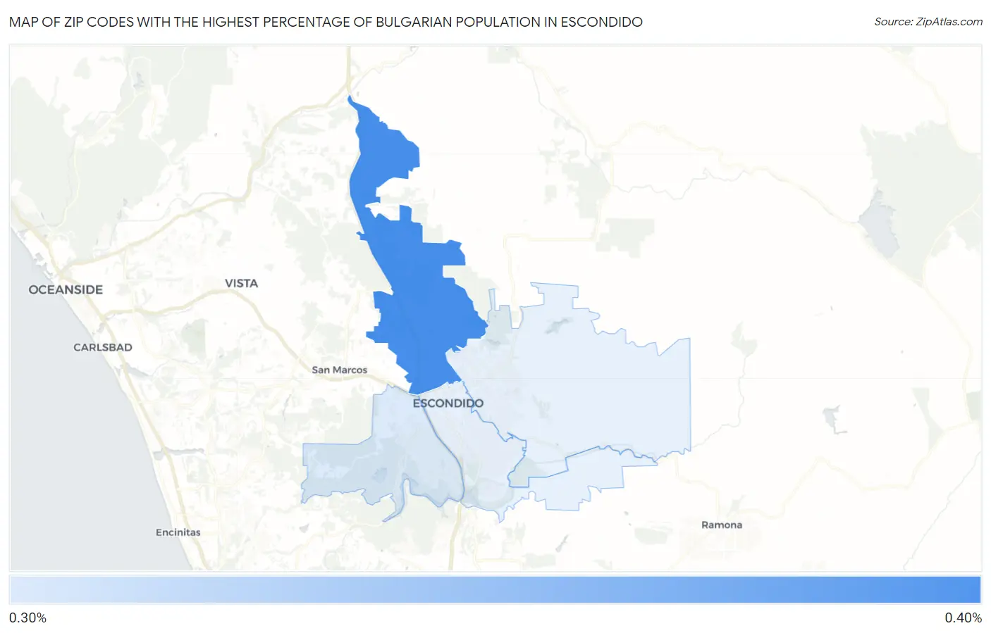 Zip Codes with the Highest Percentage of Bulgarian Population in Escondido Map