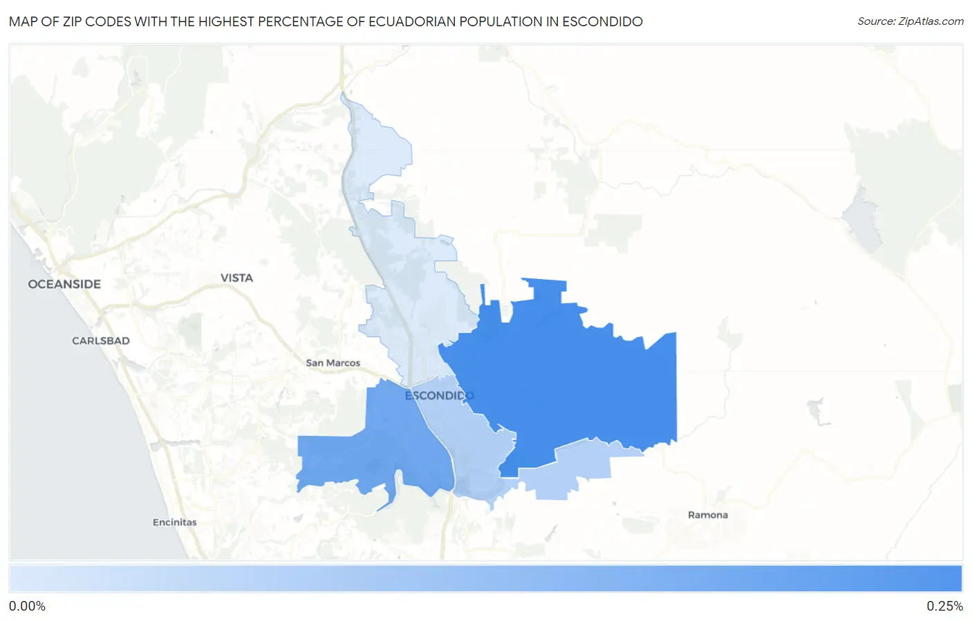 Zip Codes with the Highest Percentage of Ecuadorian Population in Escondido Map