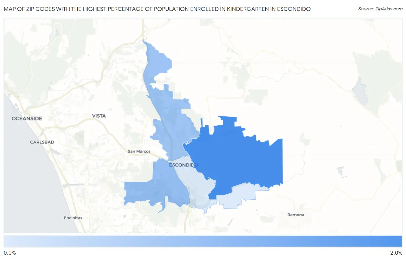 Zip Codes with the Highest Percentage of Population Enrolled in Kindergarten in Escondido Map
