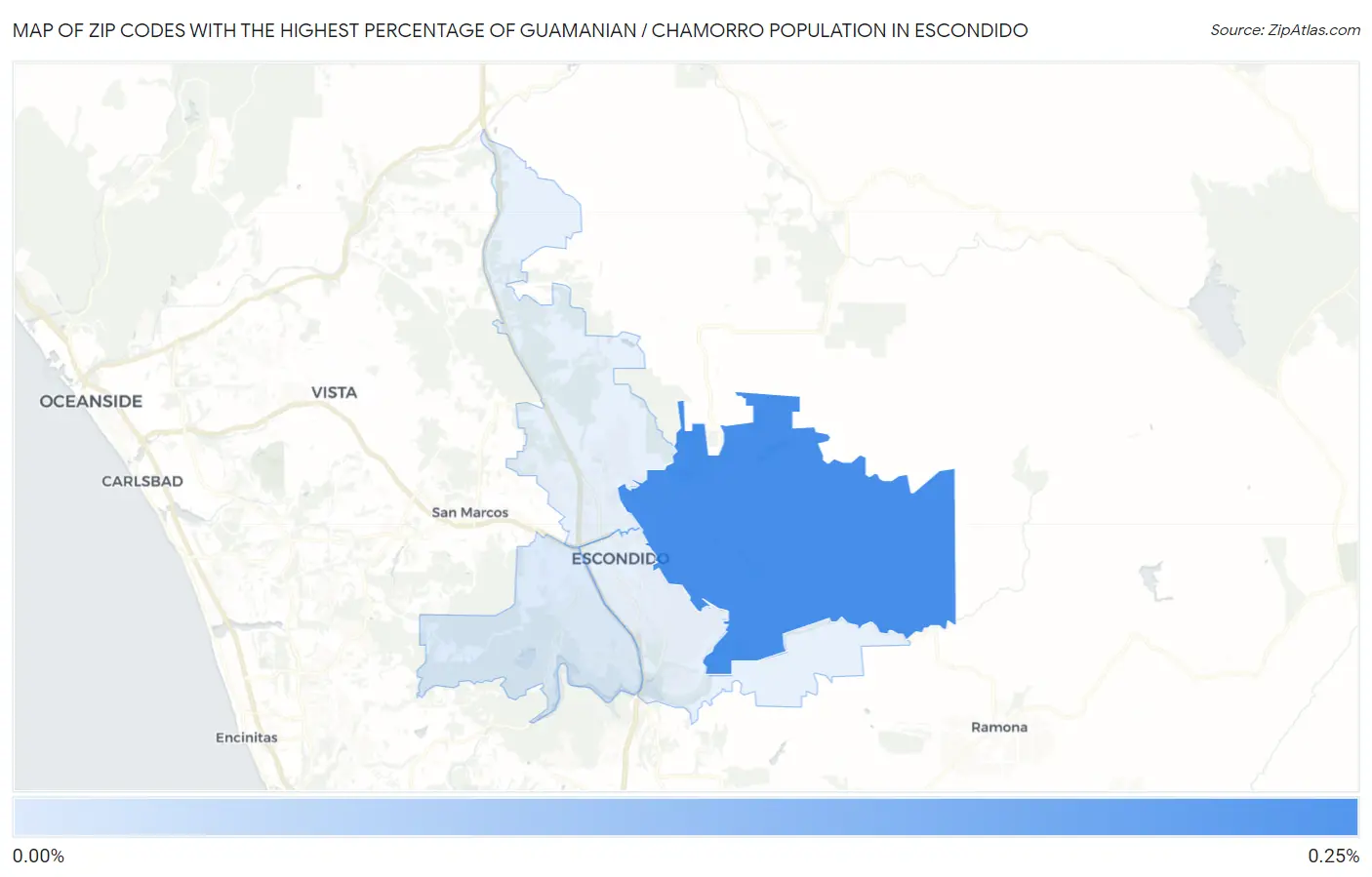 Zip Codes with the Highest Percentage of Guamanian / Chamorro Population in Escondido Map