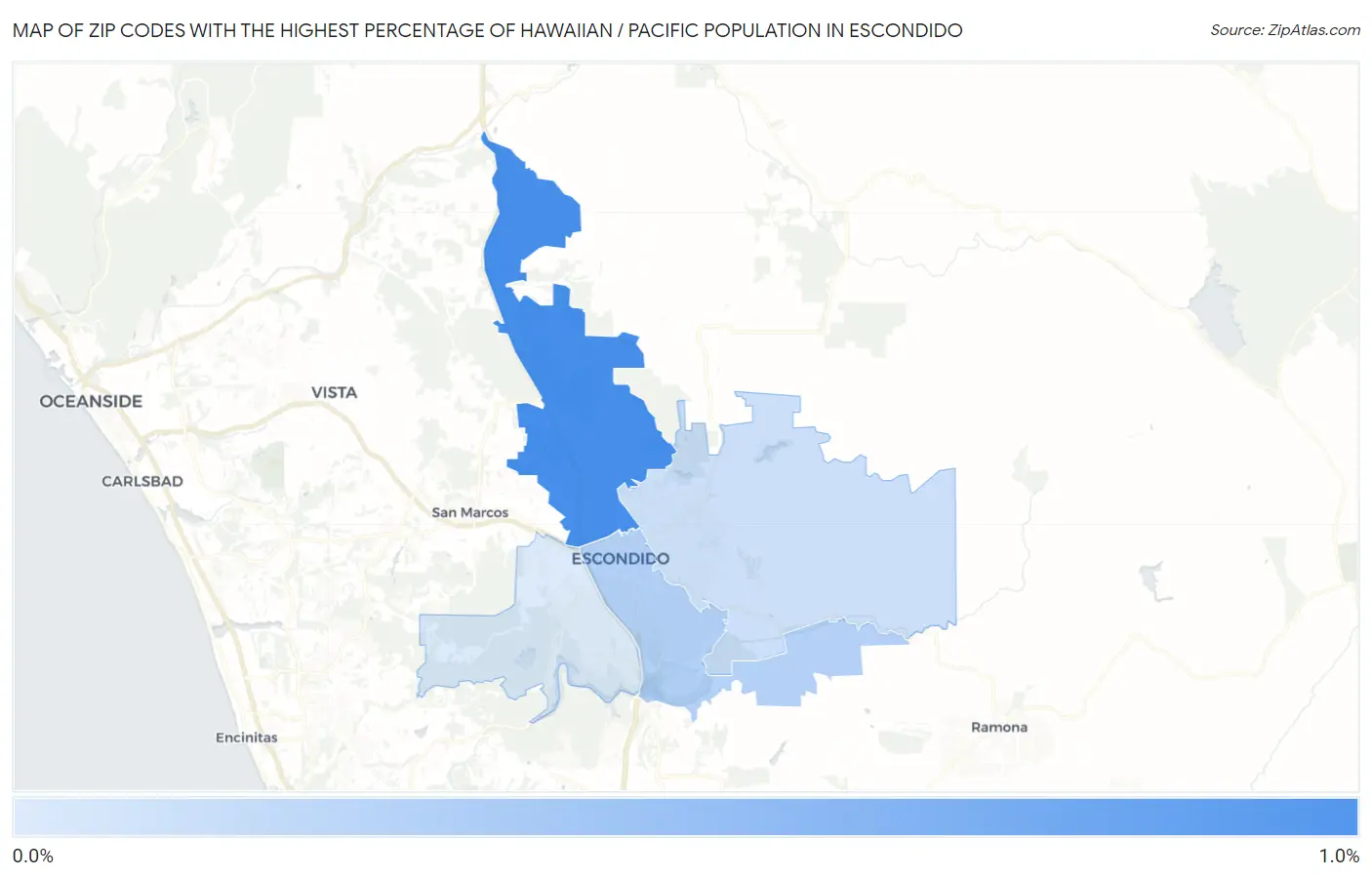 Zip Codes with the Highest Percentage of Hawaiian / Pacific Population in Escondido Map