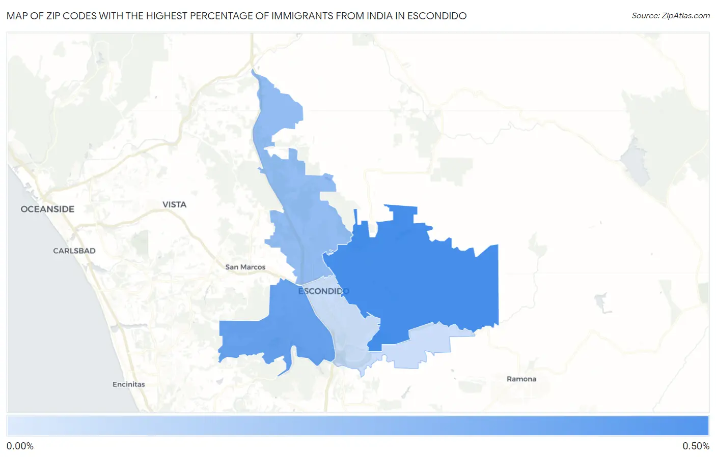 Zip Codes with the Highest Percentage of Immigrants from India in Escondido Map