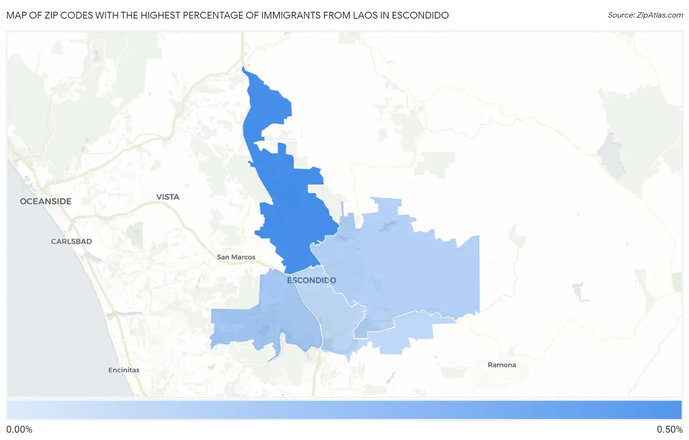 Zip Codes with the Highest Percentage of Immigrants from Laos in Escondido Map