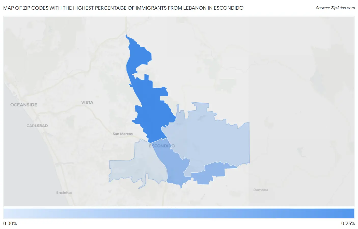 Zip Codes with the Highest Percentage of Immigrants from Lebanon in Escondido Map