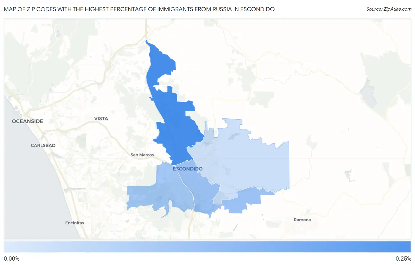 Zip Codes with the Highest Percentage of Immigrants from Russia in Escondido Map