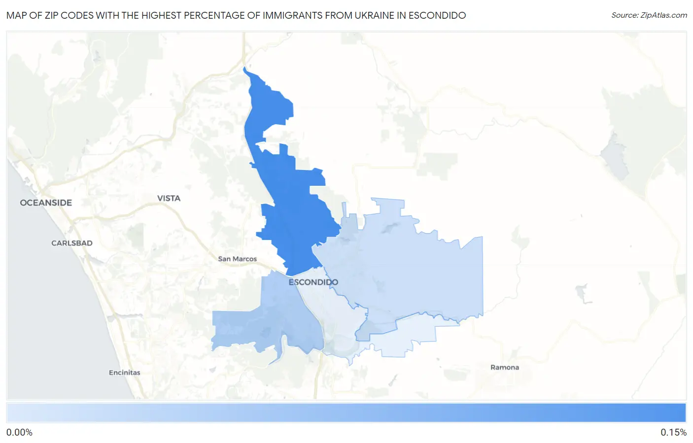 Zip Codes with the Highest Percentage of Immigrants from Ukraine in Escondido Map