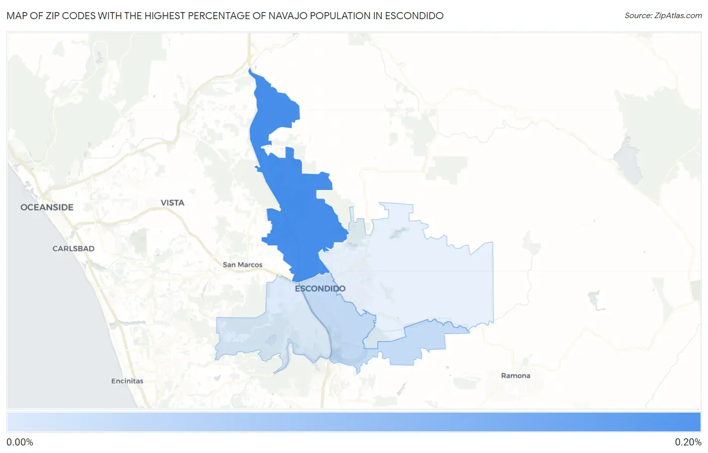 Zip Codes with the Highest Percentage of Navajo Population in Escondido Map