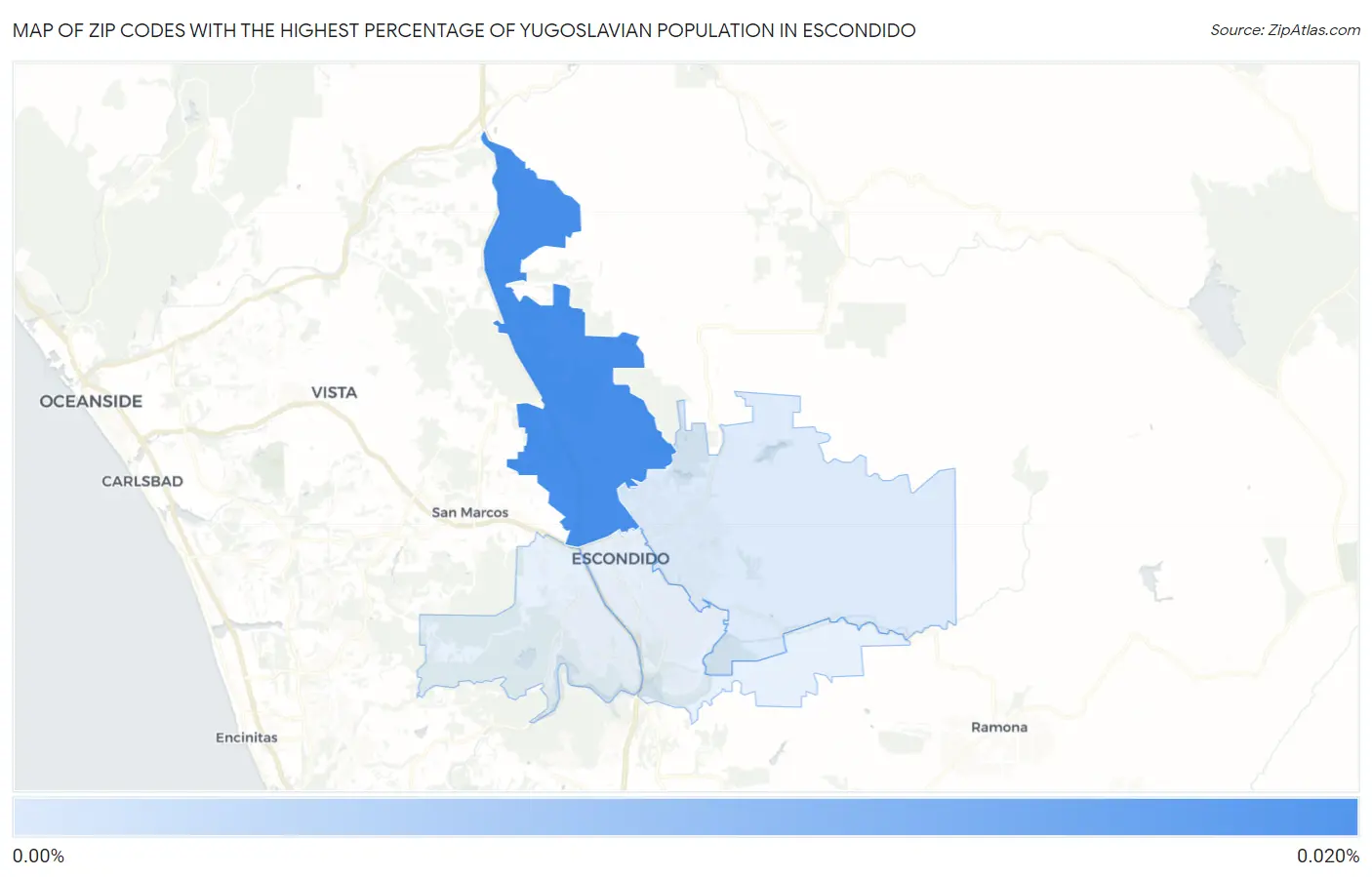 Zip Codes with the Highest Percentage of Yugoslavian Population in Escondido Map
