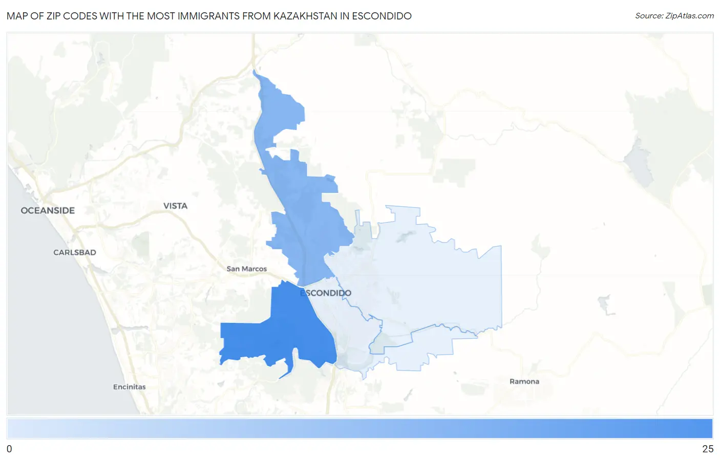 Zip Codes with the Most Immigrants from Kazakhstan in Escondido Map