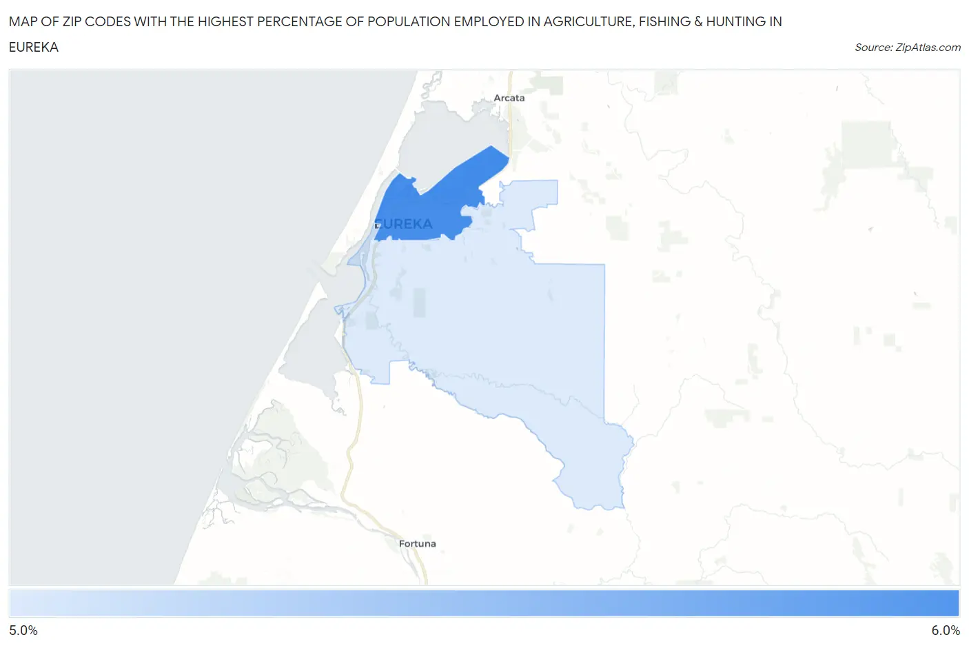 Zip Codes with the Highest Percentage of Population Employed in Agriculture, Fishing & Hunting in Eureka Map