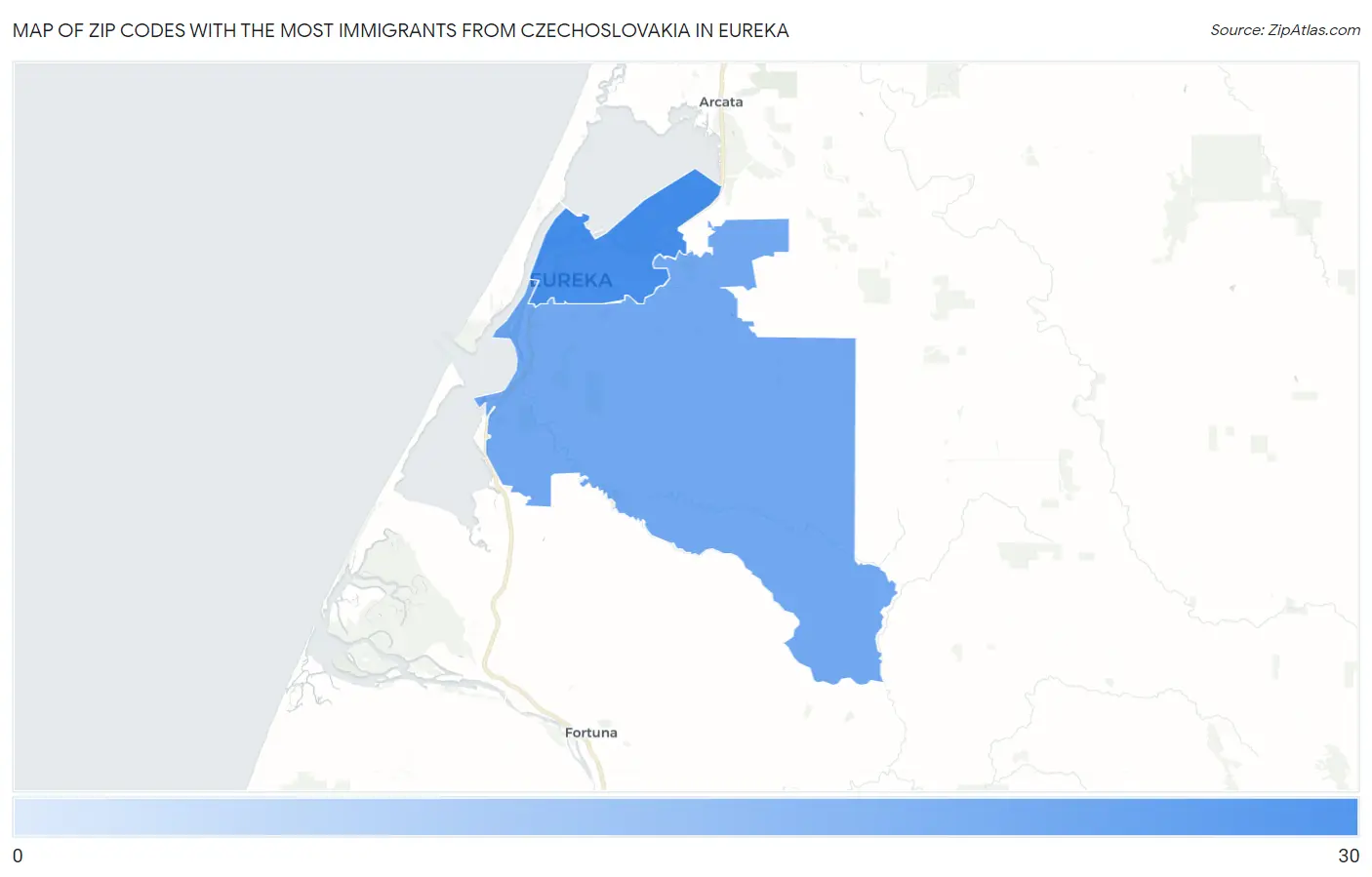 Zip Codes with the Most Immigrants from Czechoslovakia in Eureka Map