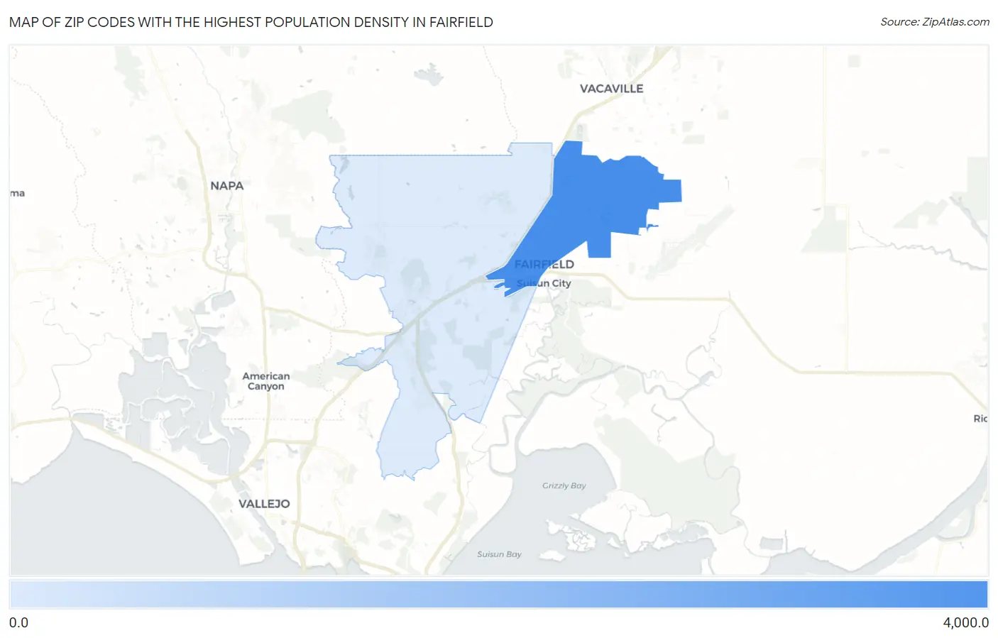 Zip Codes with the Highest Population Density in Fairfield Map
