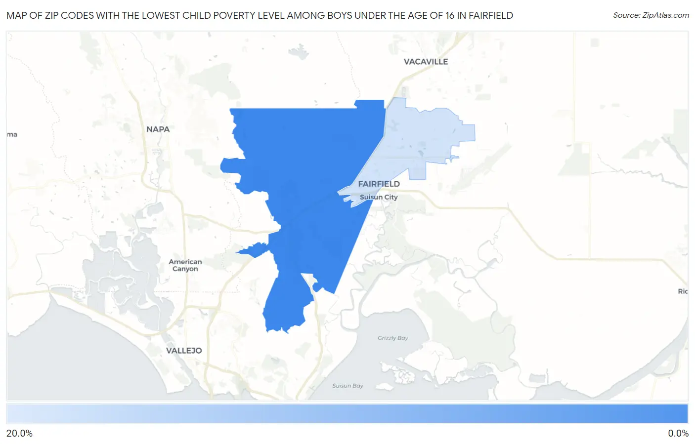 Zip Codes with the Lowest Child Poverty Level Among Boys Under the Age of 16 in Fairfield Map