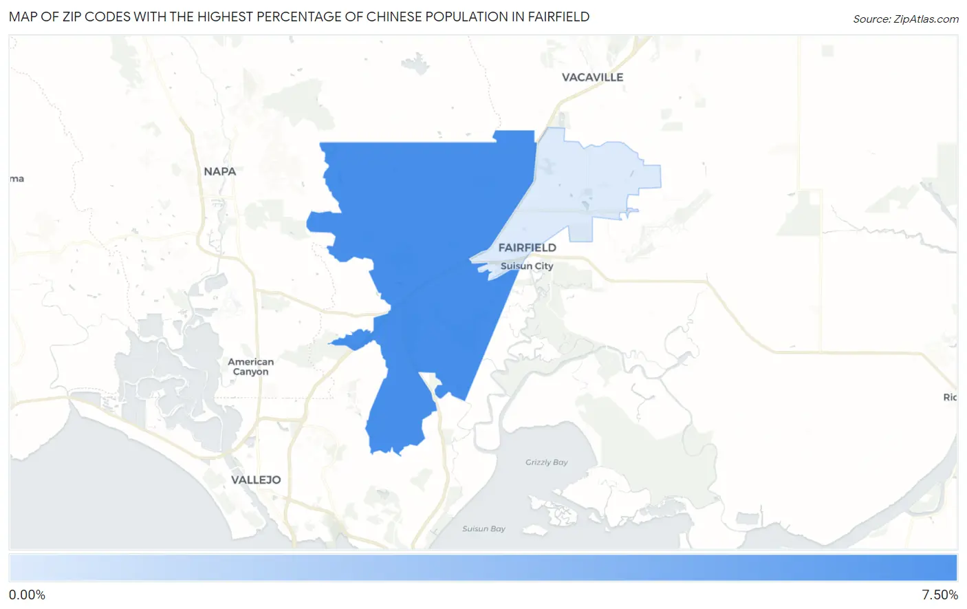 Zip Codes with the Highest Percentage of Chinese Population in Fairfield Map