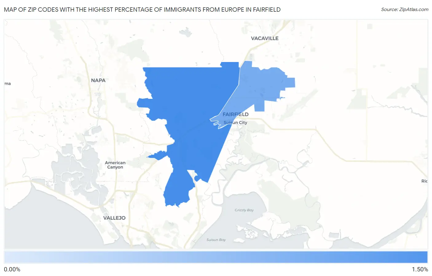 Zip Codes with the Highest Percentage of Immigrants from Europe in Fairfield Map