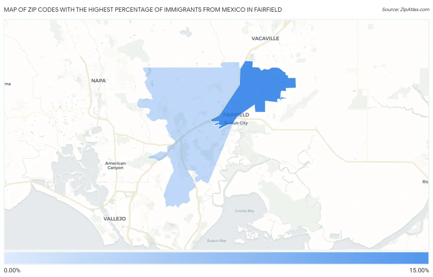 Zip Codes with the Highest Percentage of Immigrants from Mexico in Fairfield Map