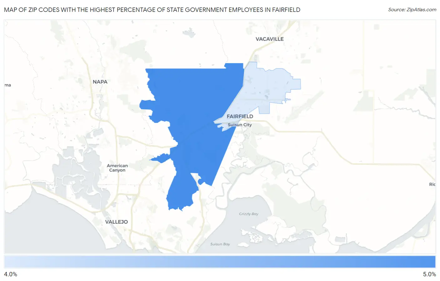 Zip Codes with the Highest Percentage of State Government Employees in Fairfield Map