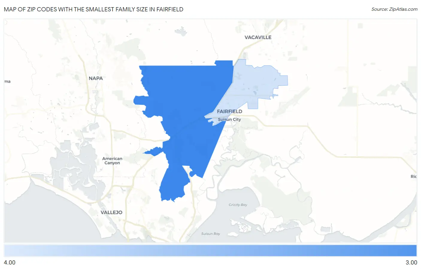 Zip Codes with the Smallest Family Size in Fairfield Map