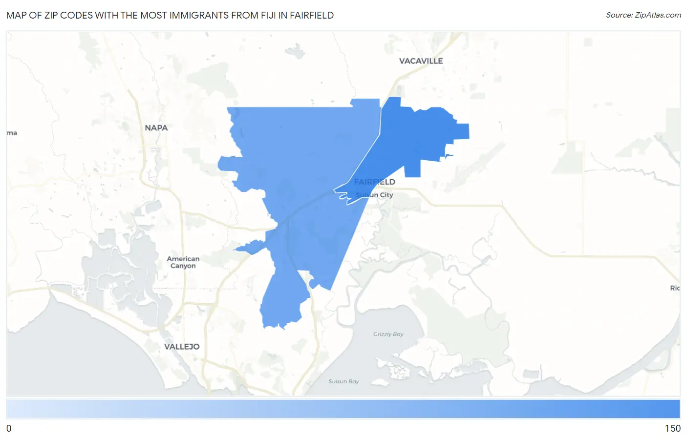 Zip Codes with the Most Immigrants from Fiji in Fairfield Map
