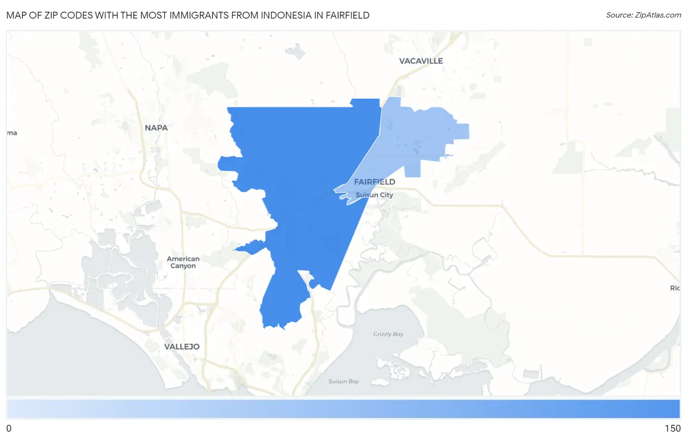 Zip Codes with the Most Immigrants from Indonesia in Fairfield Map