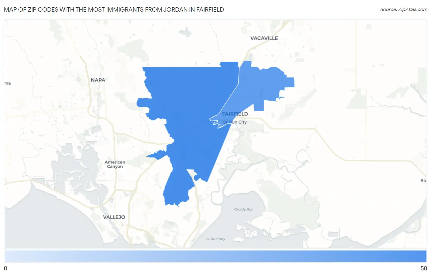 Zip Codes with the Most Immigrants from Jordan in Fairfield Map