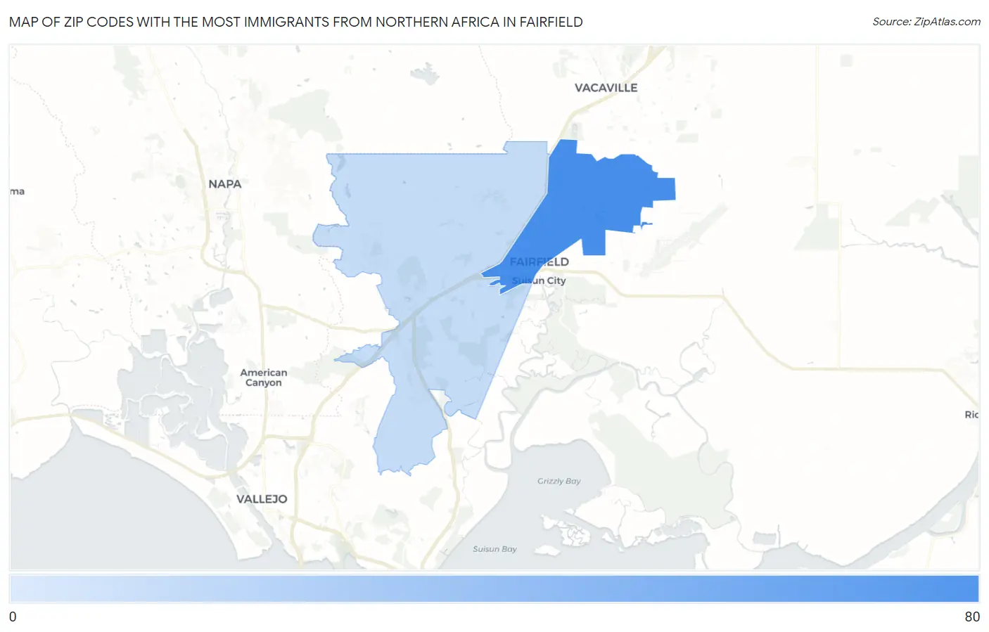 Zip Codes with the Most Immigrants from Northern Africa in Fairfield Map
