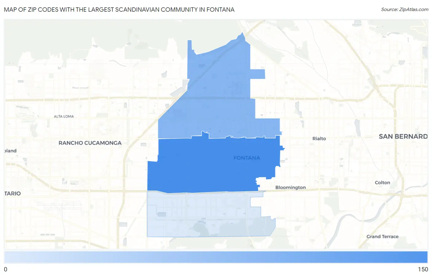 Zip Codes with the Largest Scandinavian Community in Fontana Map