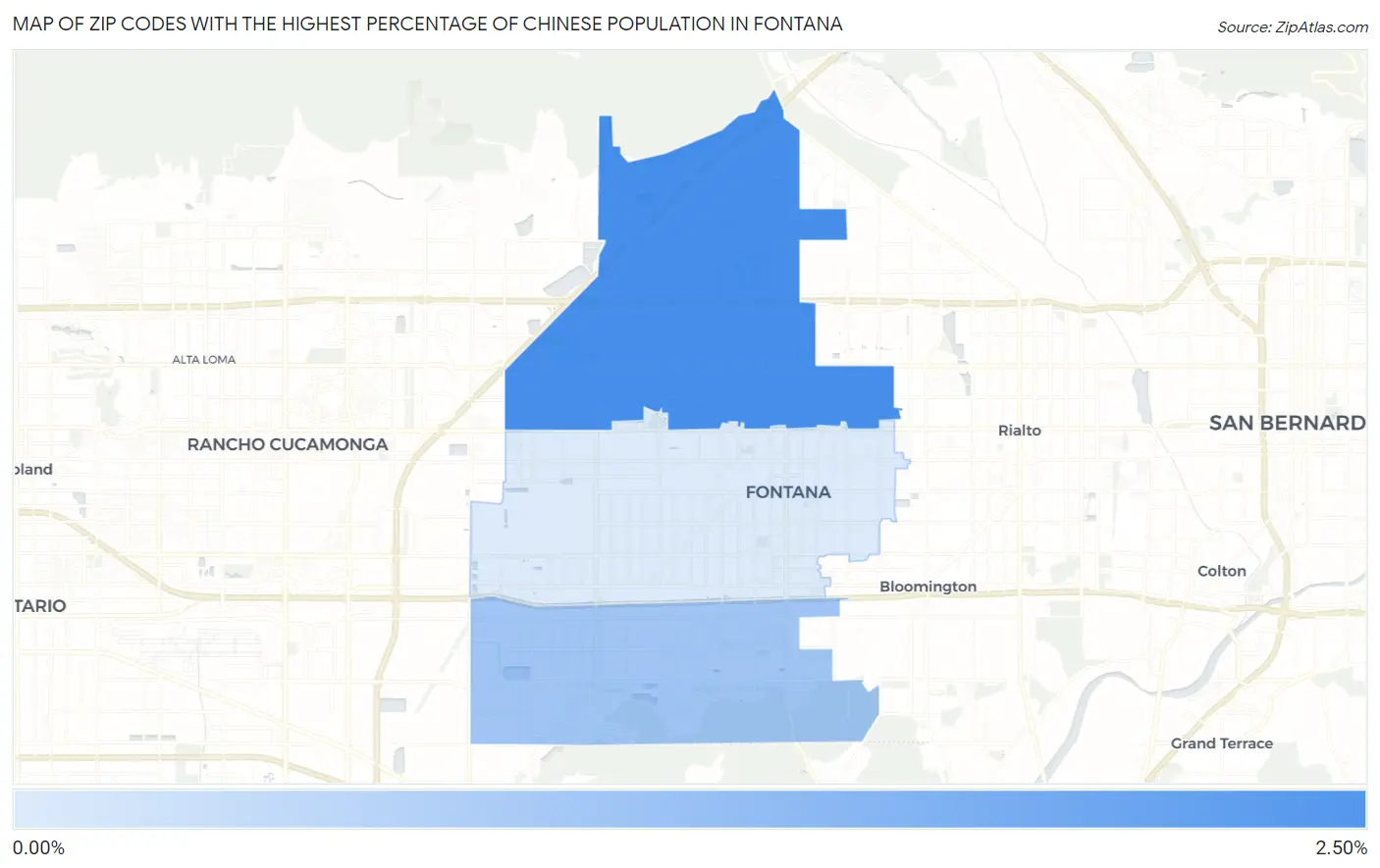 Zip Codes with the Highest Percentage of Chinese Population in Fontana Map