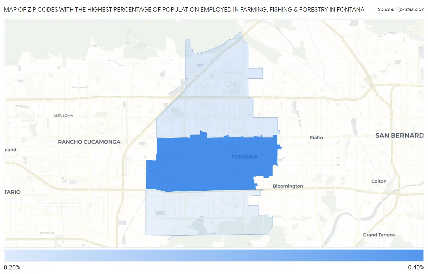 Zip Codes with the Highest Percentage of Population Employed in Farming, Fishing & Forestry in Fontana Map
