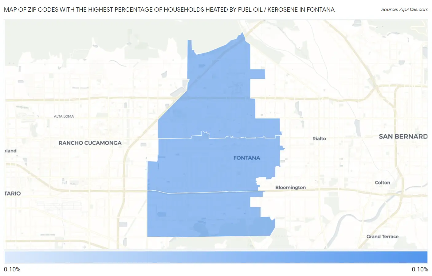 Zip Codes with the Highest Percentage of Households Heated by Fuel Oil / Kerosene in Fontana Map