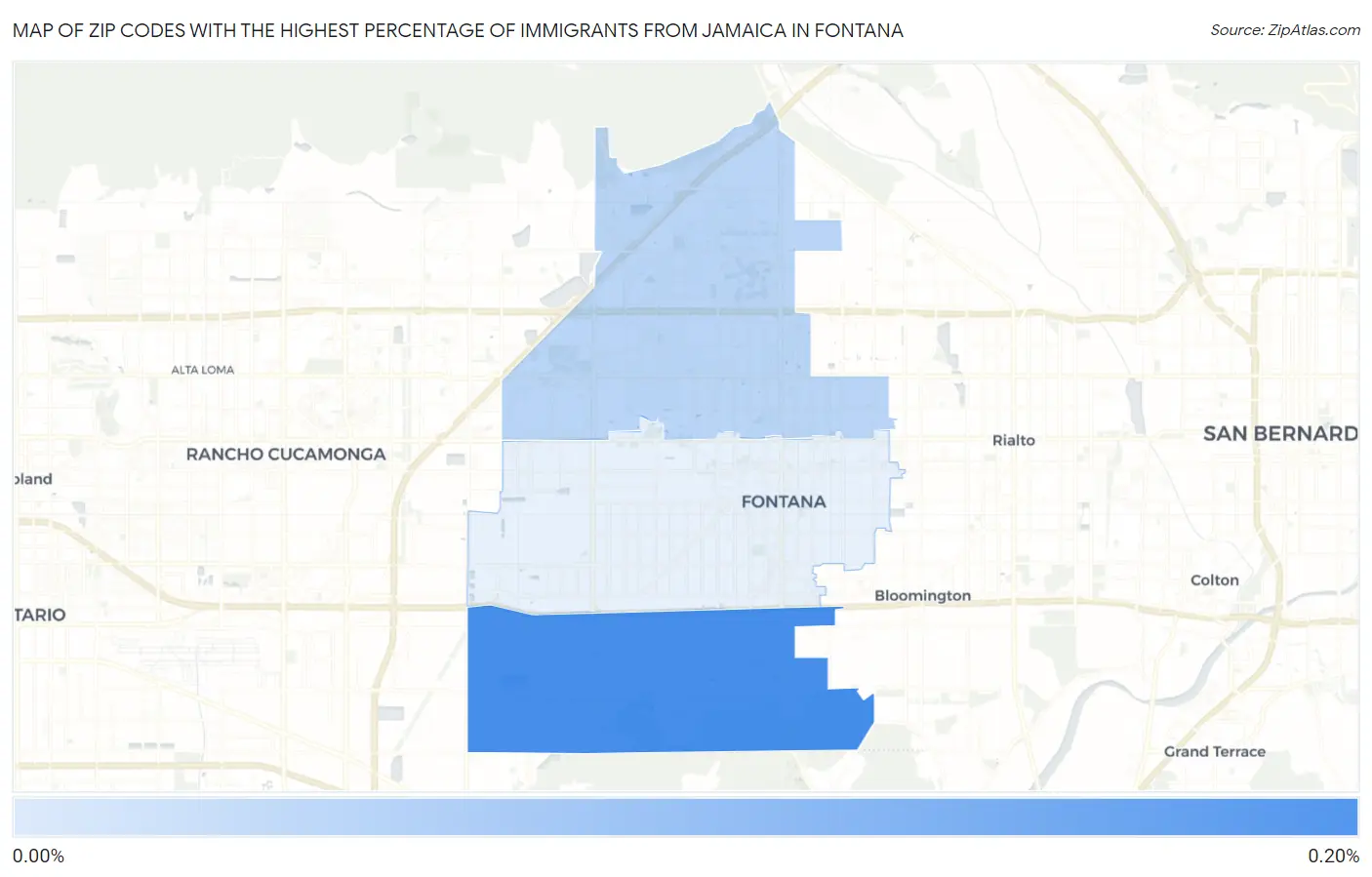 Zip Codes with the Highest Percentage of Immigrants from Jamaica in Fontana Map