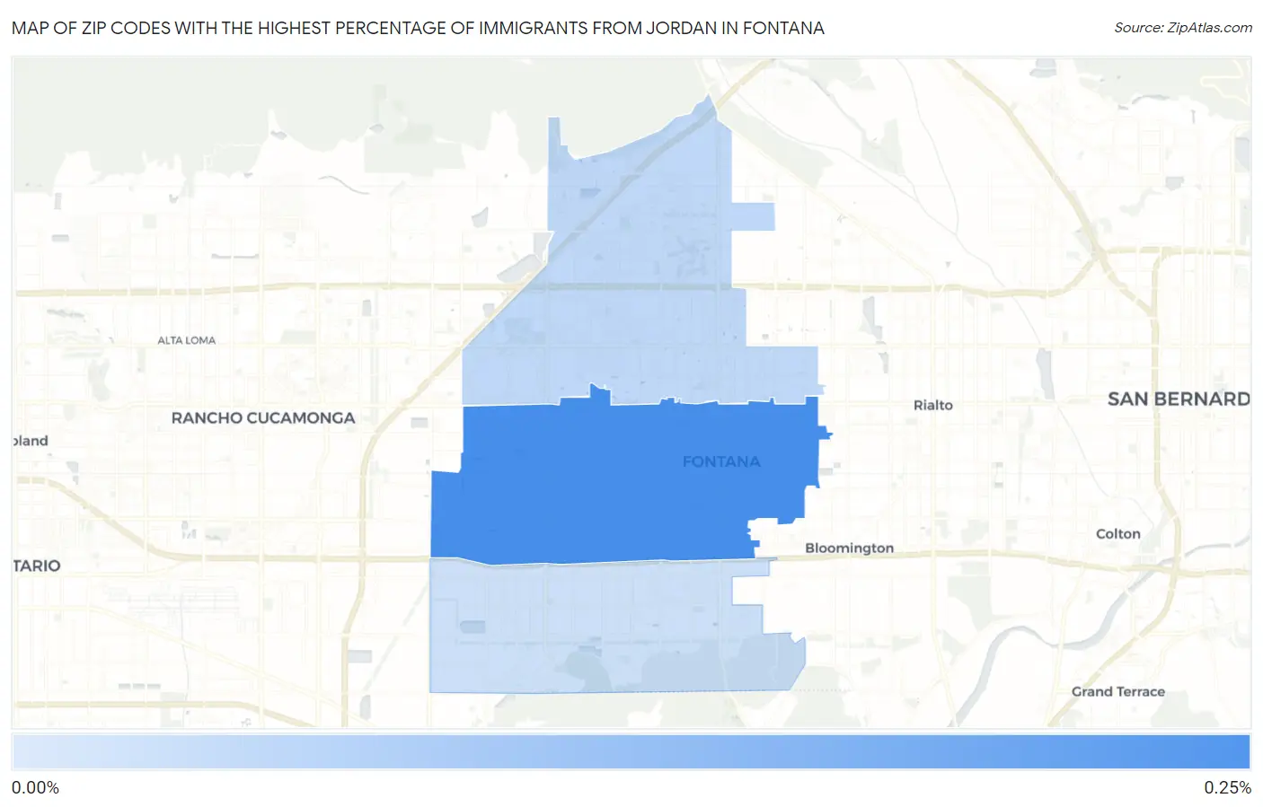 Zip Codes with the Highest Percentage of Immigrants from Jordan in Fontana Map
