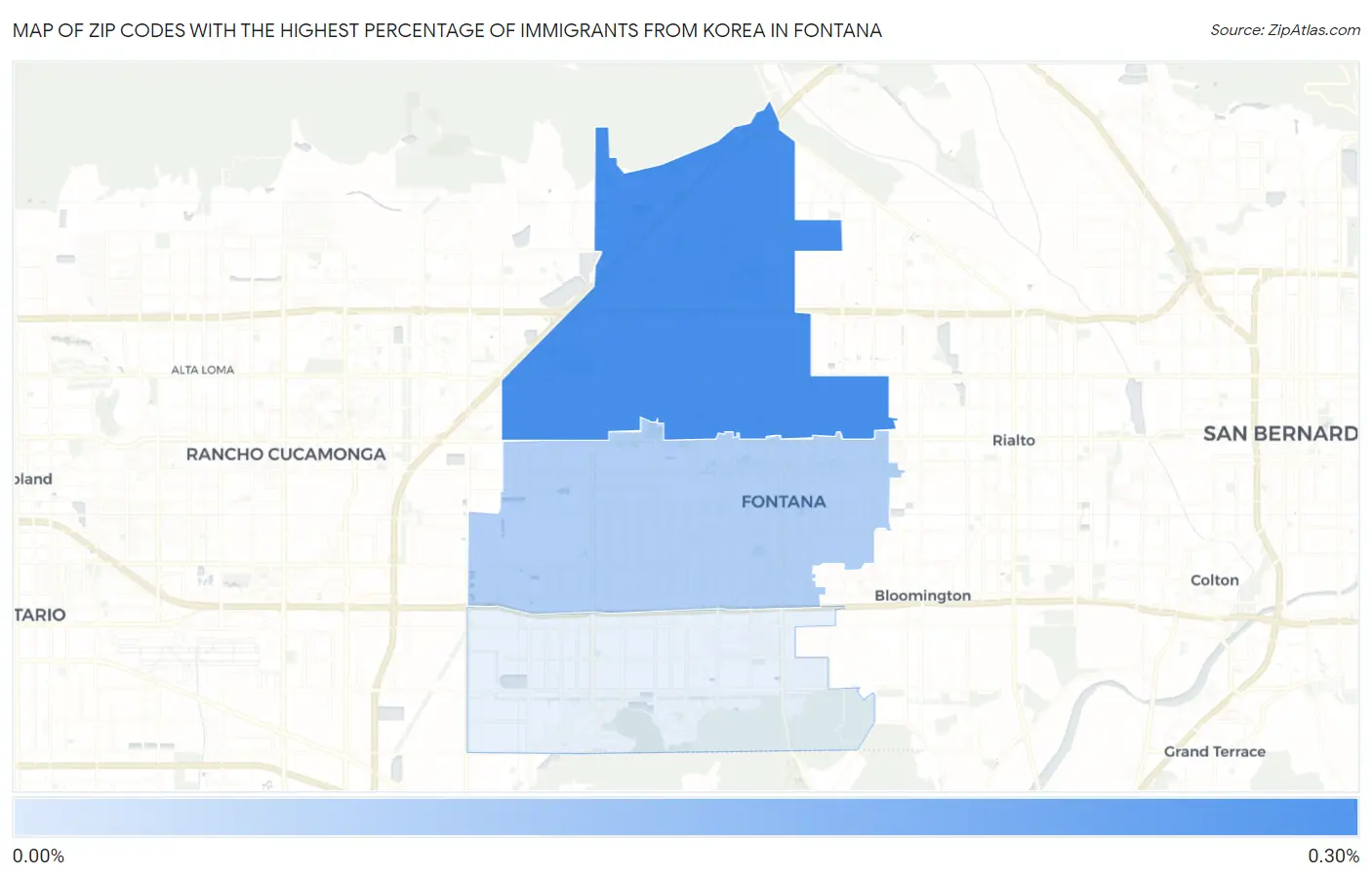 Zip Codes with the Highest Percentage of Immigrants from Korea in Fontana Map
