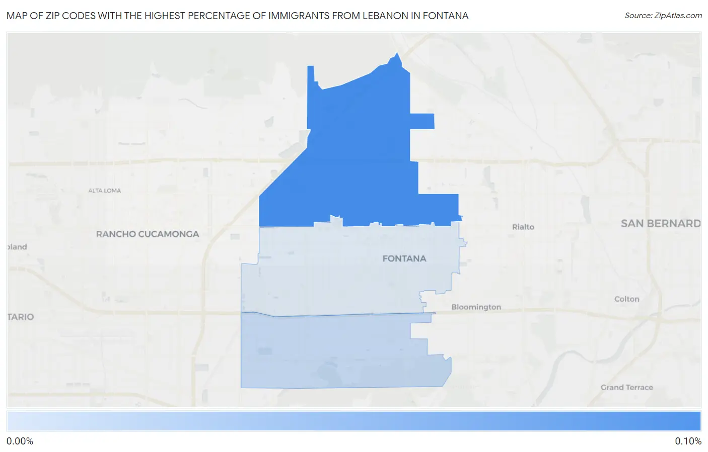 Zip Codes with the Highest Percentage of Immigrants from Lebanon in Fontana Map