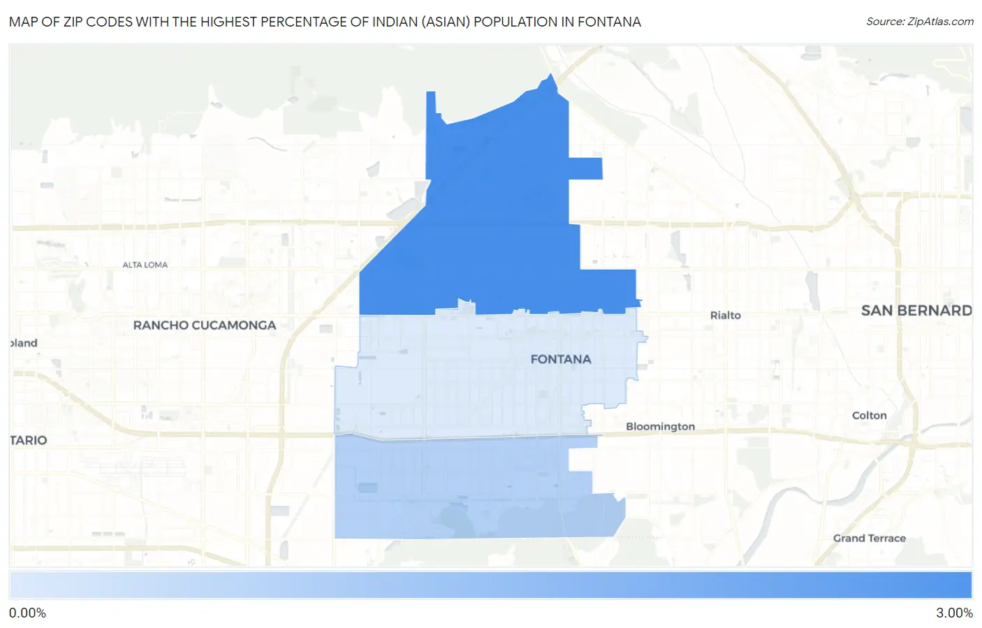 Zip Codes with the Highest Percentage of Indian (Asian) Population in Fontana Map