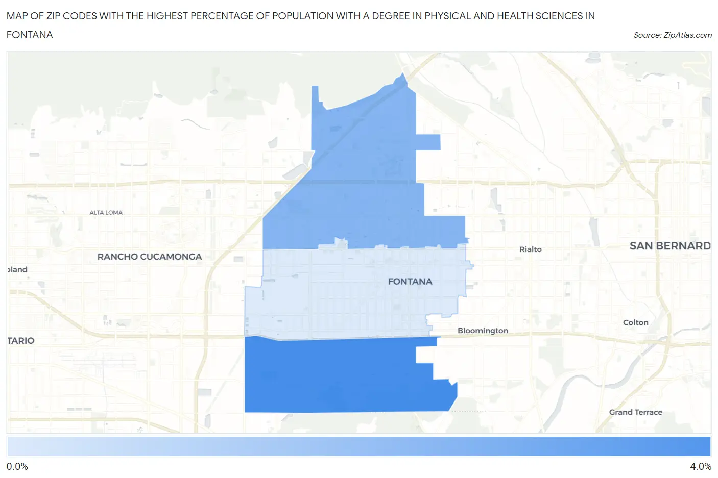 Zip Codes with the Highest Percentage of Population with a Degree in Physical and Health Sciences in Fontana Map