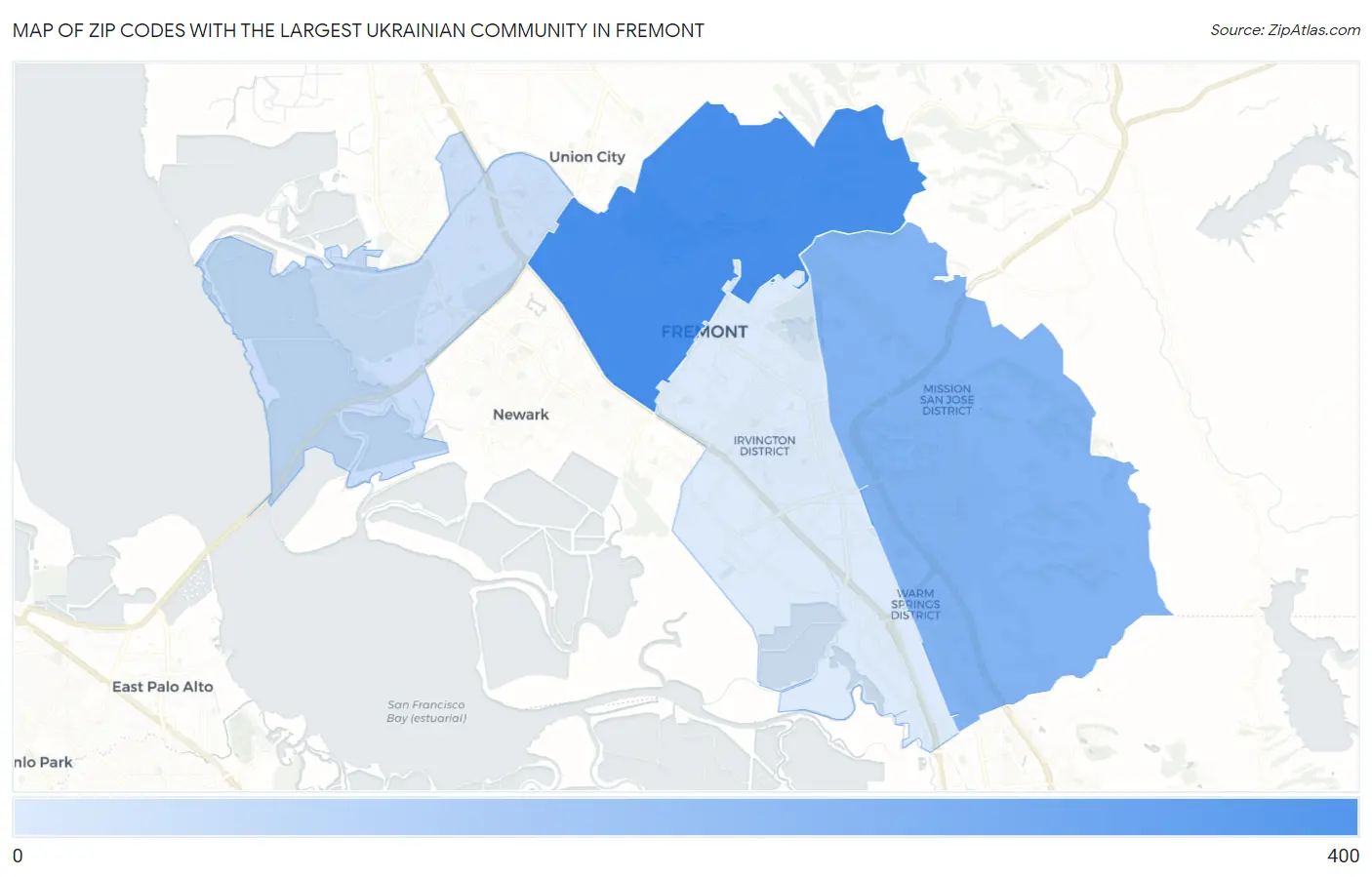 Zip Codes with the Largest Ukrainian Community in Fremont Map