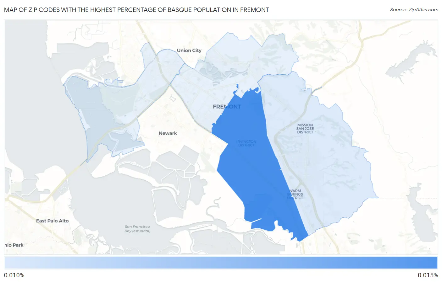 Zip Codes with the Highest Percentage of Basque Population in Fremont Map