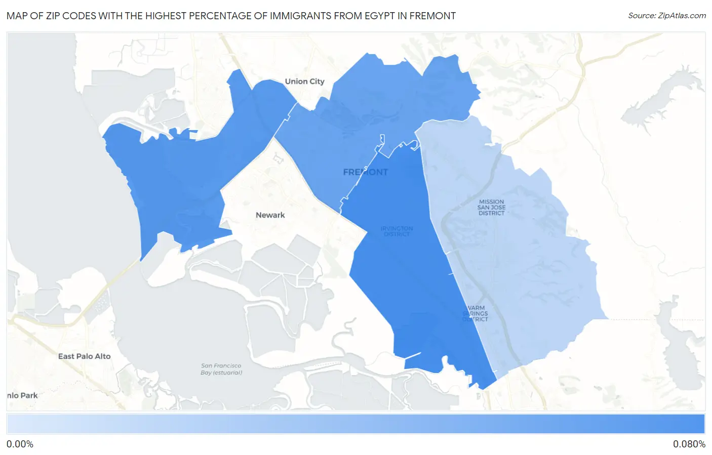 Zip Codes with the Highest Percentage of Immigrants from Egypt in Fremont Map