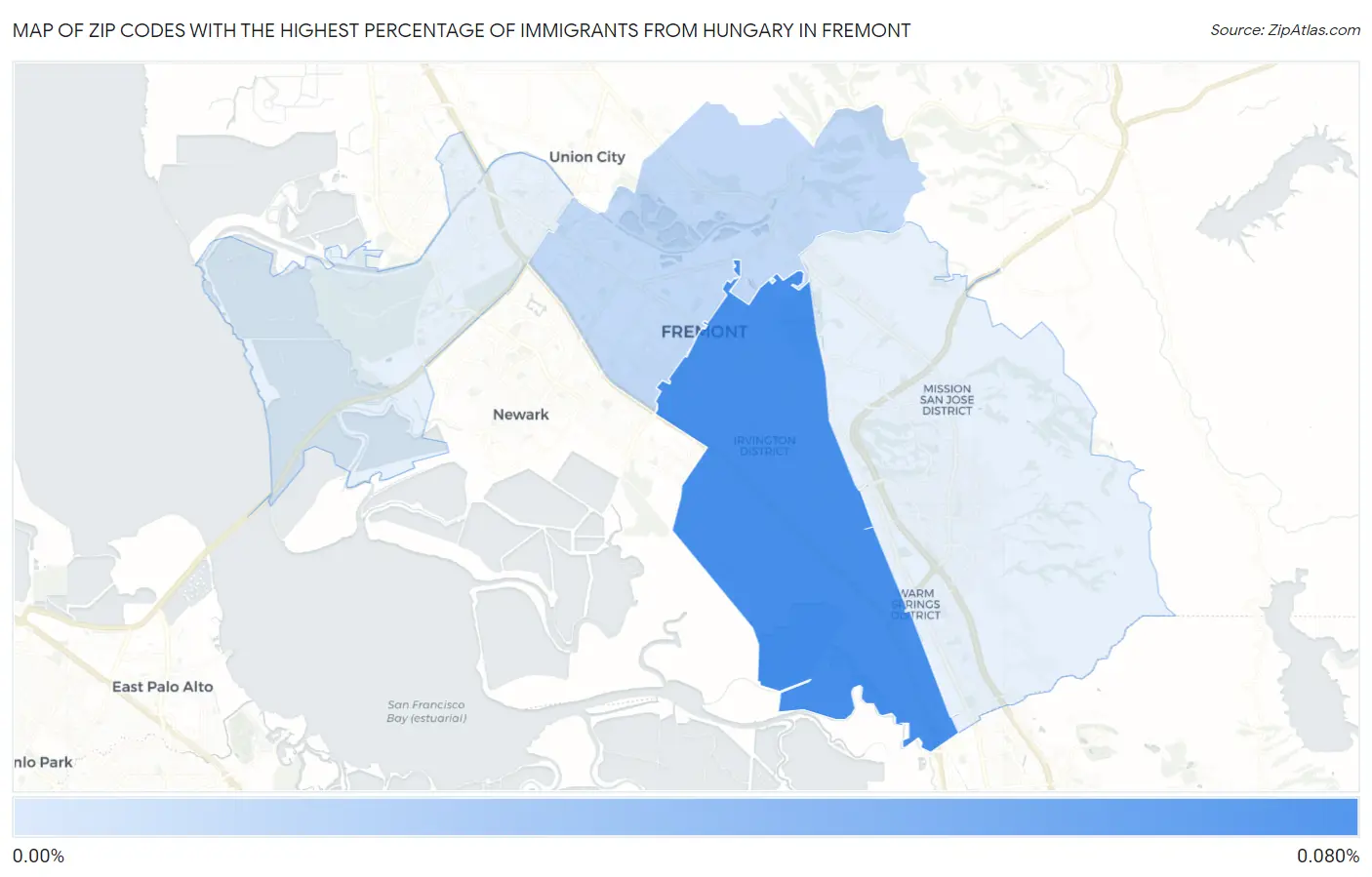 Zip Codes with the Highest Percentage of Immigrants from Hungary in Fremont Map