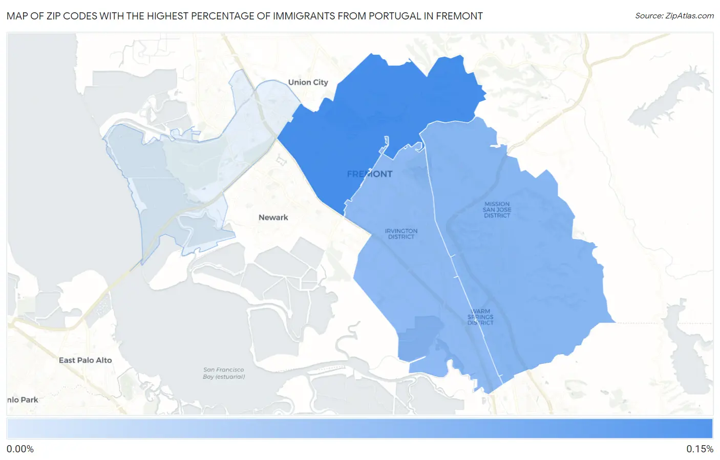 Zip Codes with the Highest Percentage of Immigrants from Portugal in Fremont Map