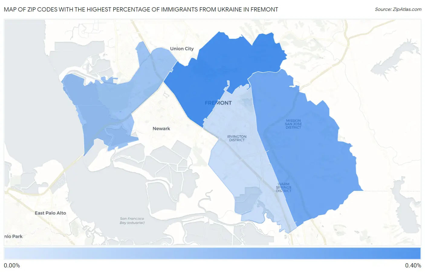 Zip Codes with the Highest Percentage of Immigrants from Ukraine in Fremont Map