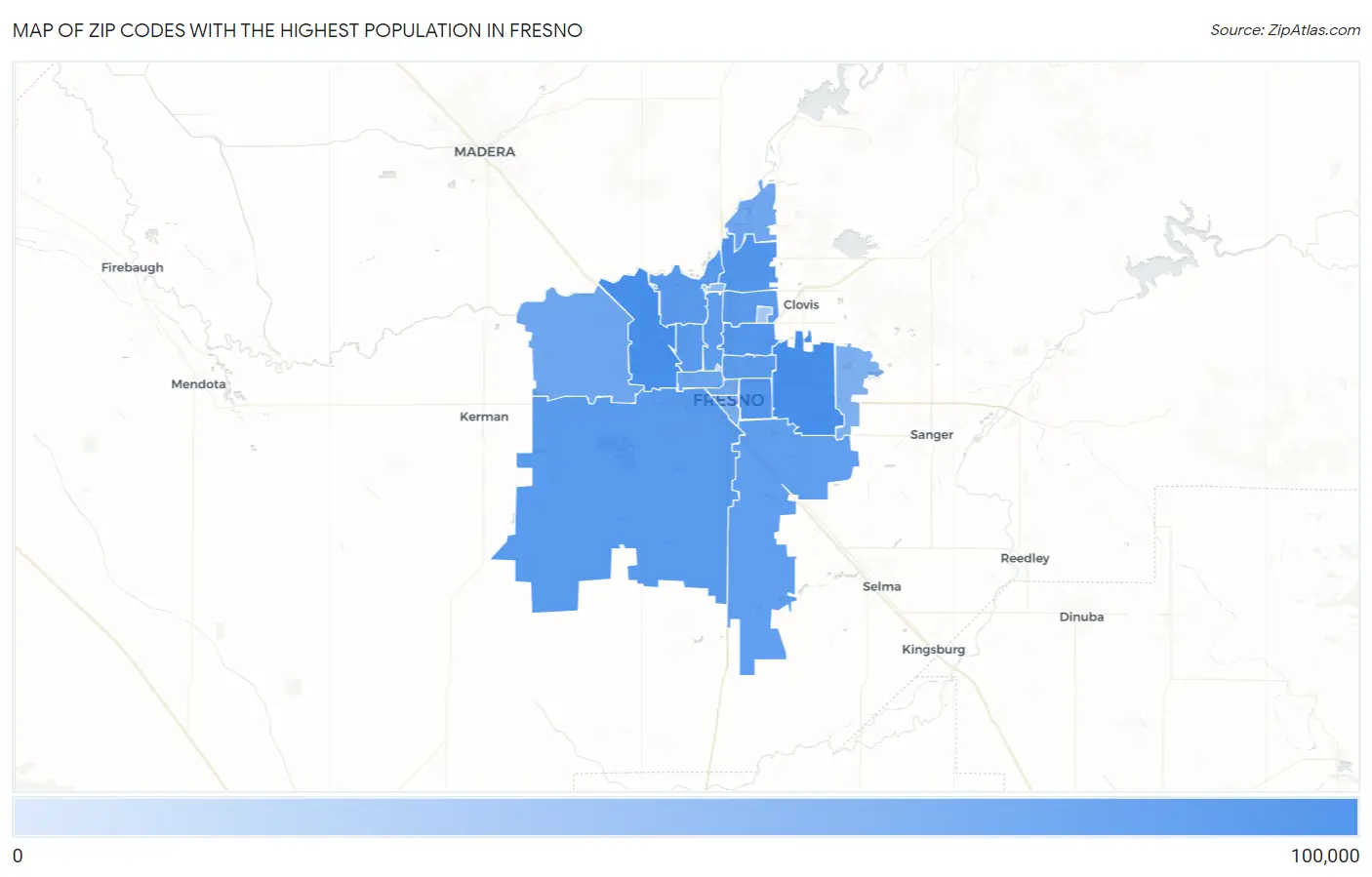 Zip Codes with the Highest Population in Fresno Map