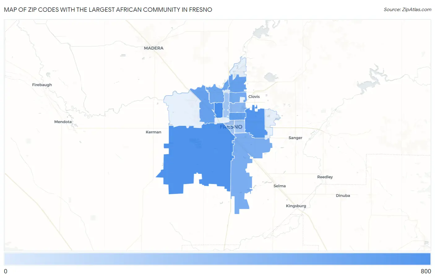 Zip Codes with the Largest African Community in Fresno Map