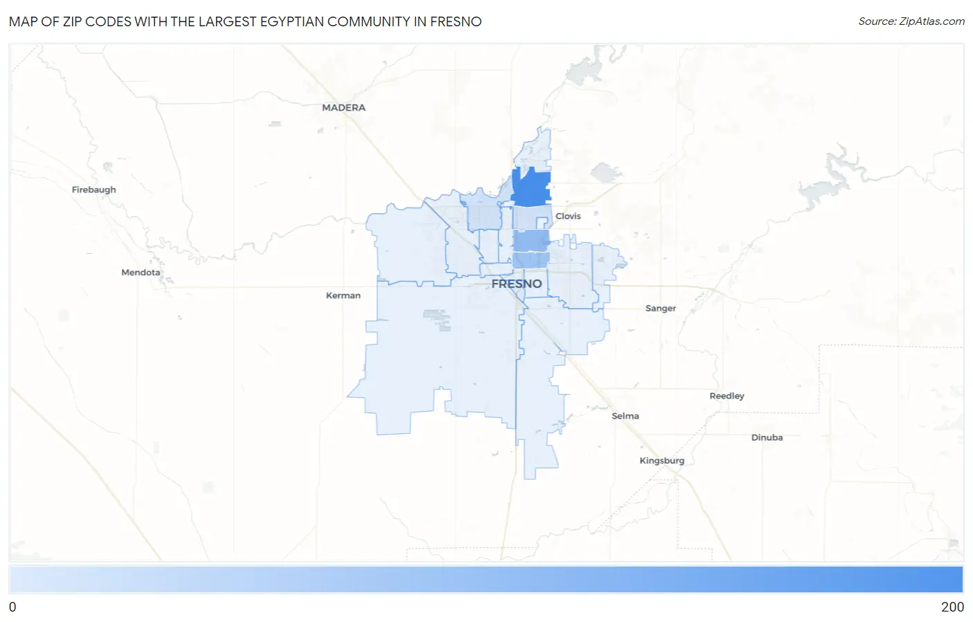 Zip Codes with the Largest Egyptian Community in Fresno Map