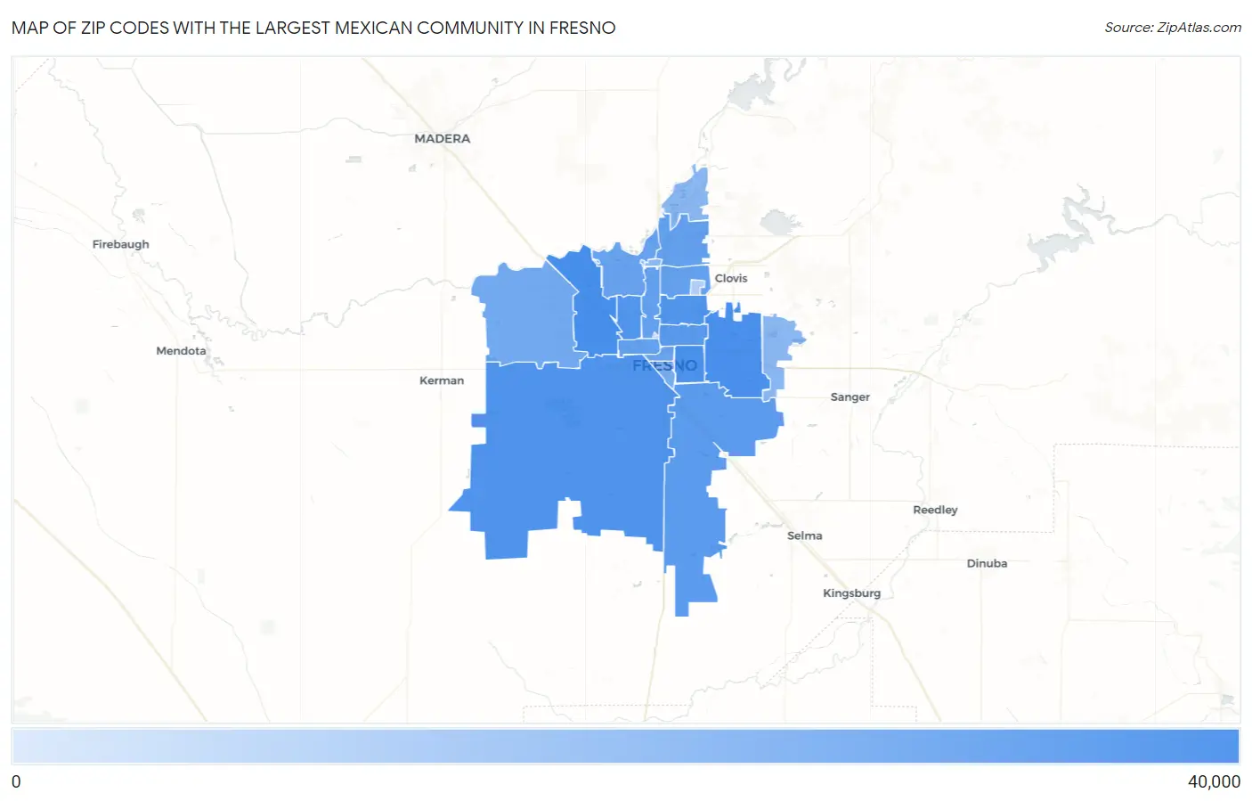 Zip Codes with the Largest Mexican Community in Fresno Map