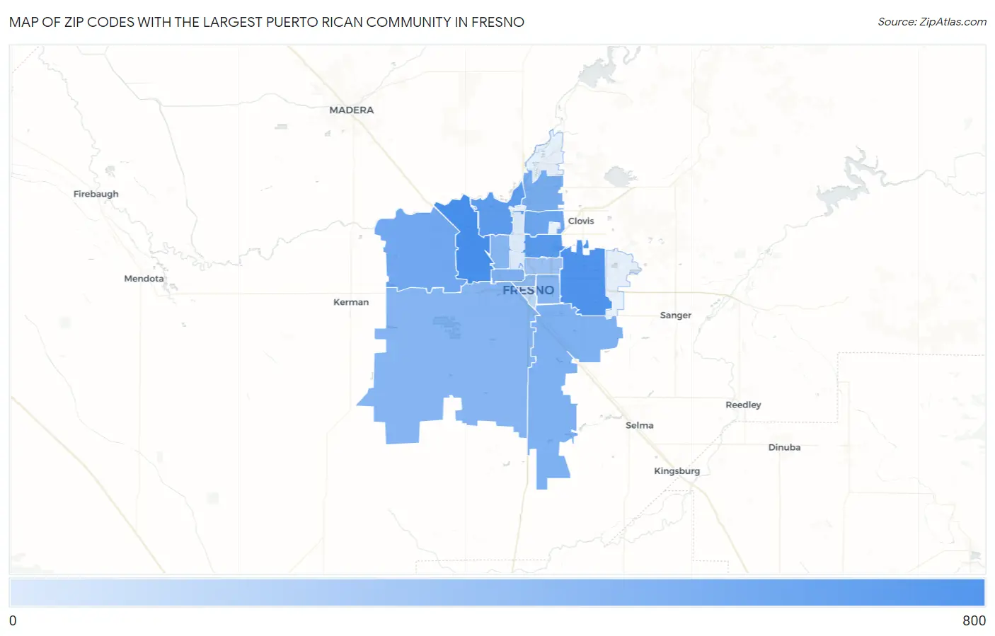 Zip Codes with the Largest Puerto Rican Community in Fresno Map