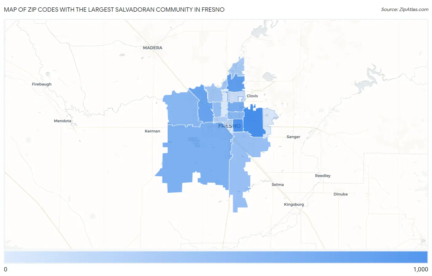 Zip Codes with the Largest Salvadoran Community in Fresno Map