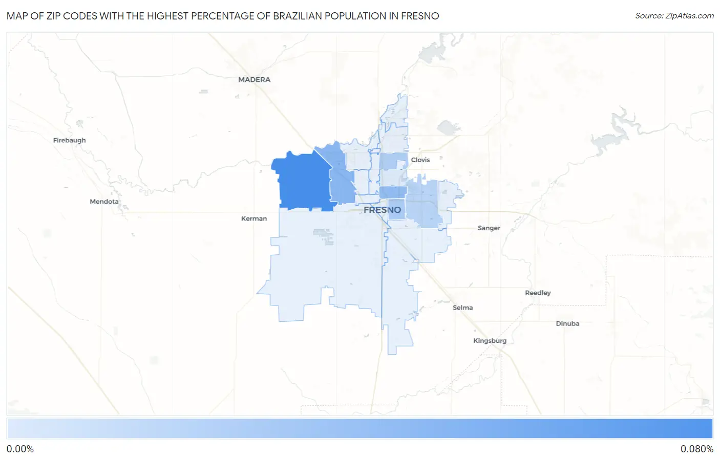 Zip Codes with the Highest Percentage of Brazilian Population in Fresno Map